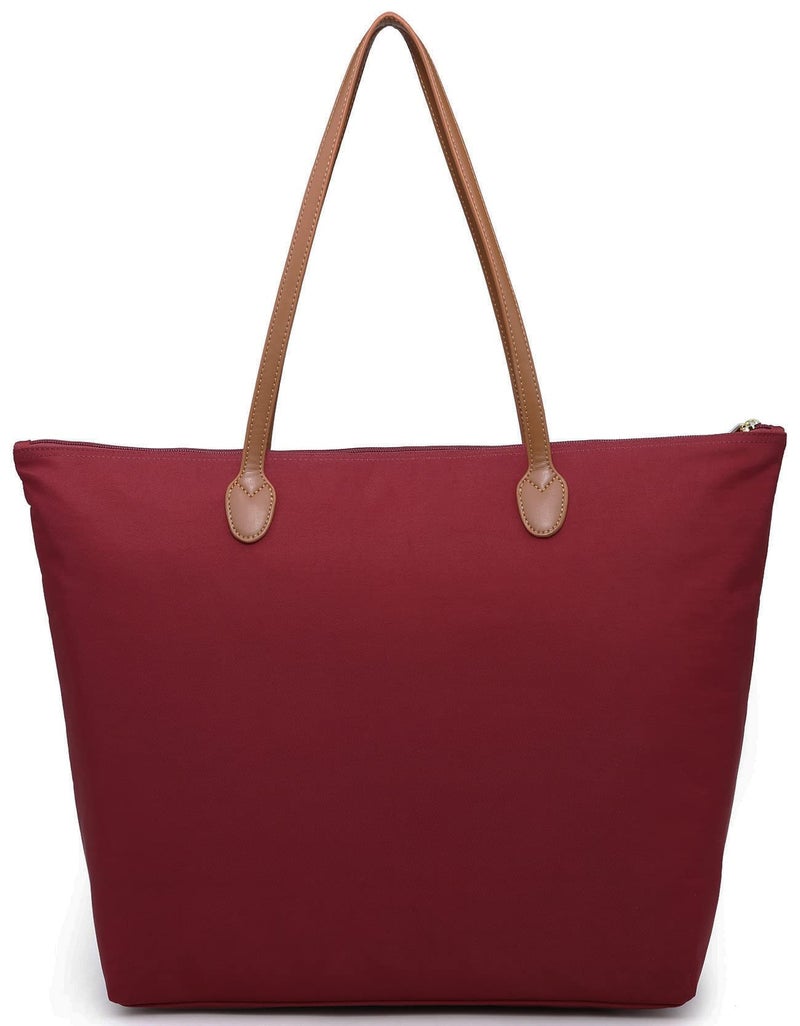 NNEE Water Resistant Light Weight Nylon Tote Bag Handbag - Large Size, Dark Red - Image 3
